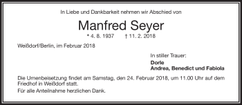 Traueranzeige von Manfred Seyer von Frankenpost