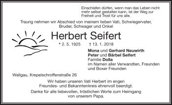 Traueranzeige von Herbert Seifert von Frankenpost