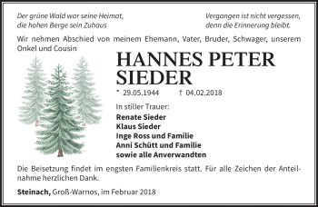 Traueranzeige von Hannes Peter Sieder von Südthüringer Presse