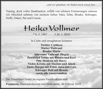 Traueranzeige von Heiko Vollmer von Südthüringer Presse