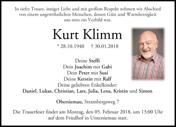 Traueranzeige von Kurt Klimm von Neue Presse Coburg