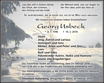 Traueranzeige von Georg Usbeck von Südthüringer Presse