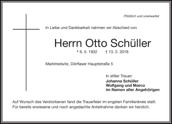 Traueranzeige von Otto Schüller von Frankenpost