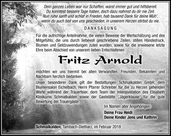 Traueranzeige von Fritz Arnold von Südthüringer Presse