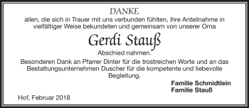 Traueranzeige von Gerdi Stauß von Frankenpost