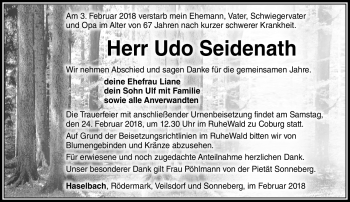 Traueranzeige von Udo Seidenath von Südthüringer Presse