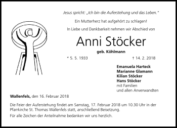 Traueranzeige von Anni Stöcker von Neue Presse Coburg