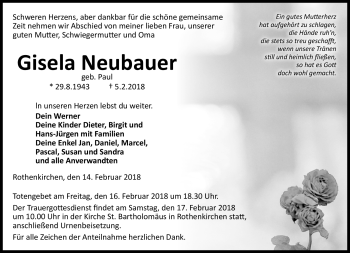 Traueranzeige von Gisela Neubauer von Neue Presse Coburg
