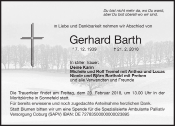 Traueranzeige von Gerhard Barth von Neue Presse Coburg