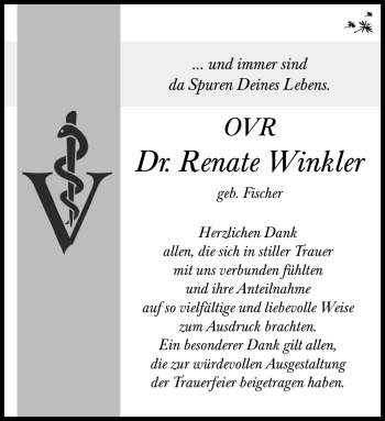 Traueranzeige von Renate Winkler von Südthüringer Presse