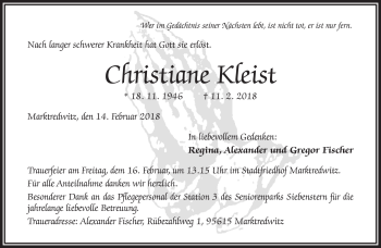 Traueranzeige von Christiane Kleist von Frankenpost