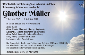 Traueranzeige von Günther Müller von Südthüringer Presse