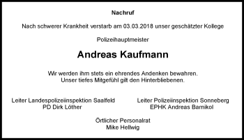 Traueranzeige von A. Kaufmann von Südthüringer Presse