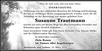 Traueranzeige von Susanne Trautmann von Südthüringer Presse