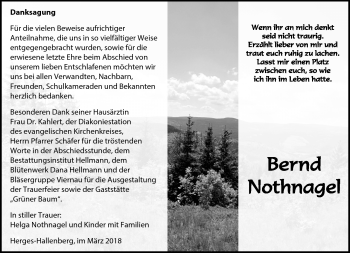 Traueranzeige von Bernd Nothnagel von Südthüringer Presse