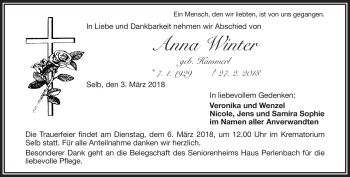 Traueranzeige von Anna Winter von Frankenpost