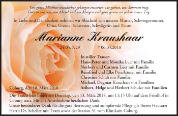 Traueranzeige von Marianne Kraushaar von Neue Presse Coburg
