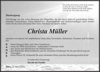 Traueranzeige von Christa Müller von Südthüringer Presse