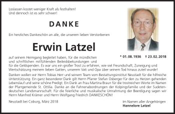 Traueranzeige von Erwin Latzel von Neue Presse Coburg