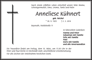 Traueranzeige von Anneliese Kühnert von Frankenpost