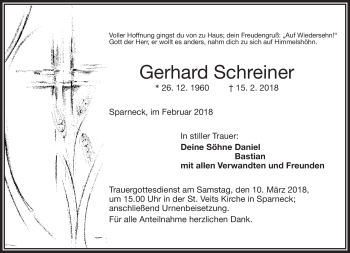Traueranzeige von Gerhard Schreiner von Frankenpost