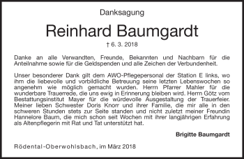 Traueranzeige von Reinhard Baumgardt von Neue Presse Coburg