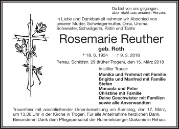 Traueranzeige von Rosemarie Reuther von Frankenpost