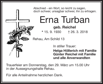 Traueranzeige von Erna Turban von Frankenpost