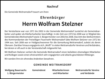 Traueranzeige von Wolfram Stelzner von Neue Presse Coburg