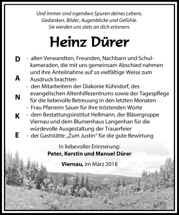 Traueranzeige von Heinz Dürer von Südthüringer Presse