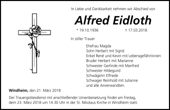 Traueranzeige von Alfred Eidloth von Neue Presse Coburg