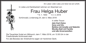 Traueranzeige von Helga Huber von Frankenpost