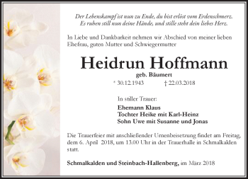 Traueranzeige von Heidrun Hoffmann von Südthüringer Presse
