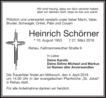 Traueranzeige von Heinrich Schörner von Frankenpost