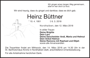 Traueranzeige von Heinz Büttner von Neue Presse Coburg
