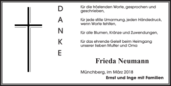 Traueranzeige von Frieda Neumann von Frankenpost
