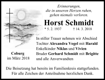 Traueranzeige von Horst Schmidt von Neue Presse Coburg