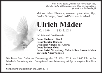 Traueranzeige von Ulrich Mäder von Südthüringer Presse