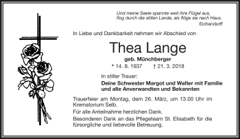 Traueranzeige von Thea Lange von Frankenpost