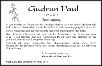 Traueranzeige von Gudrun Paul von Südthüringer Presse