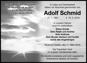 Traueranzeige von Adolf Schmid von Neue Presse Coburg