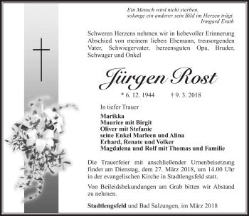 Traueranzeige von Jürgen Rost von Südthüringer Presse