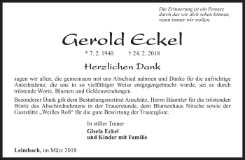 Traueranzeige von Gerold Eckel von Südthüringer Presse