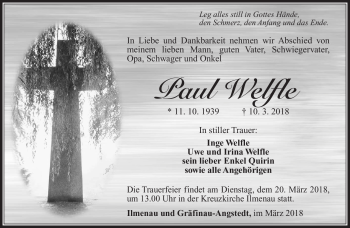 Traueranzeige von Paul Welfle von Südthüringer Presse