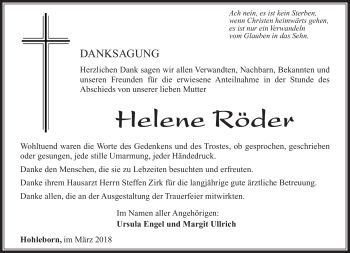 Traueranzeige von Helene Röder von Südthüringer Presse