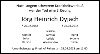 Traueranzeige von Jörg Heinrich Dyjach von Frankenpost