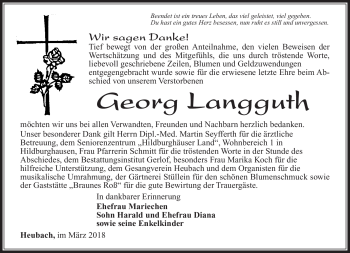 Traueranzeige von Georg Langguth von Südthüringer Presse