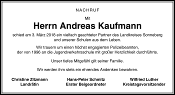 Traueranzeige von Andreas Kaufmann von Südthüringer Presse
