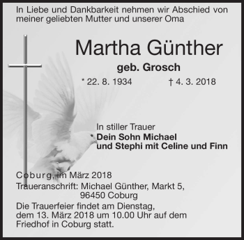 Traueranzeige von Martha Günther von Neue Presse Coburg