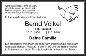 Traueranzeige von Bernd Völkel von Frankenpost